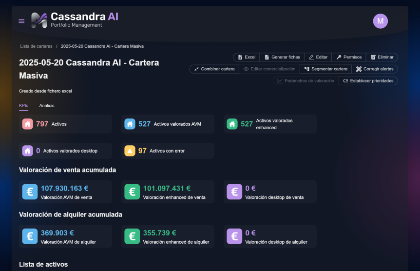 Vista de Cassandra AI para Gestoras
